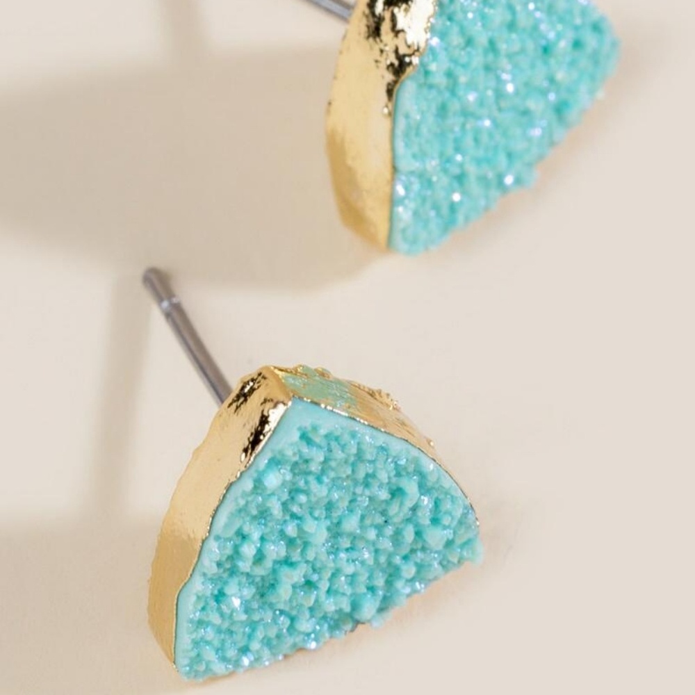 Francesca's Candice Druzy Triangle Studs - Mint.